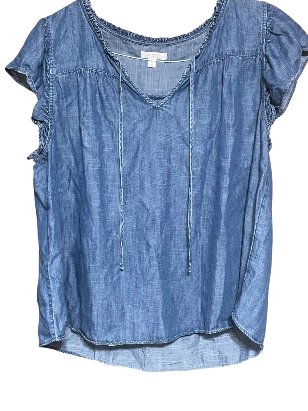LC Lauren Conrad Blue Chambray Tie-Front Short Sleeve Tunic